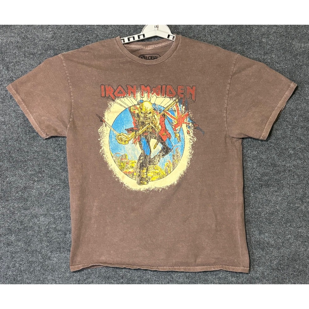 Iron Maiden Mens S/M T-Shirt Brown Trooper Graphic Acid Wash Cotton‎